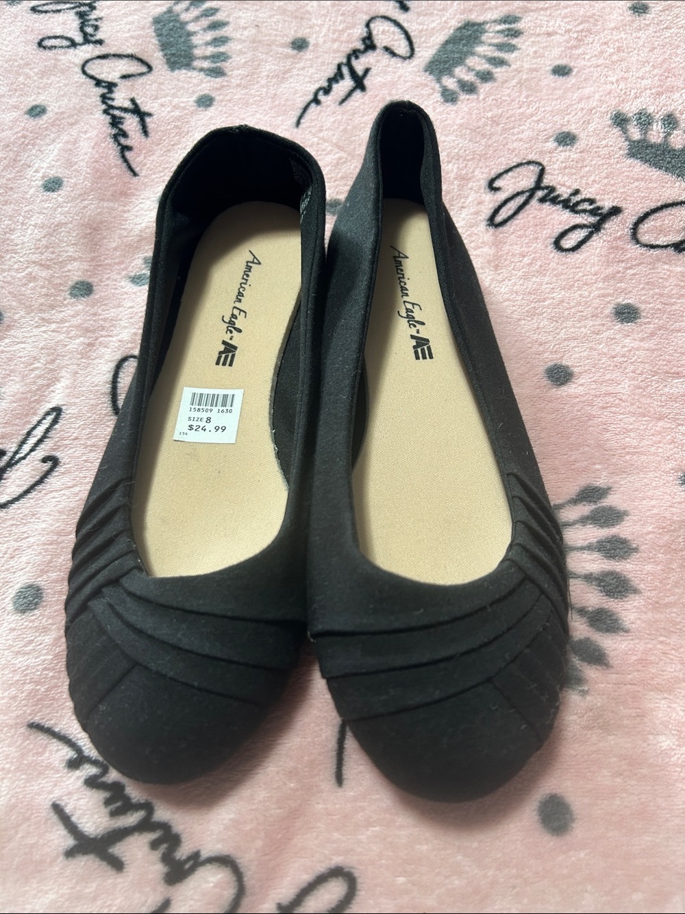 American Eagle Black Ballet Flats with Pleated Toe Size 8 NWT